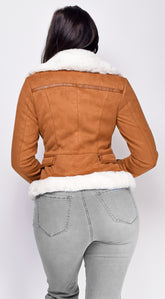 Blaer Camel Brown Suede Faux Fur Moto Jacket